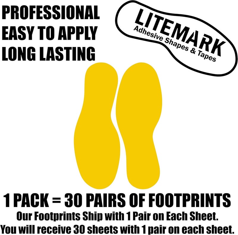LiteMark Floor Vinyl Decals Footprint Stickers – line up Stickers for Classroom Floor, Offices, Dance, Events – Durable Gloss Finish Spot Markers, Yellow, 9 Inch, Pack of 60 Pcs (30 Pairs) - Image 3